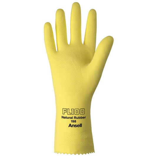 Unsupported Latex Gloves, 9, Natural Latex, Flock Lined, Yellow
