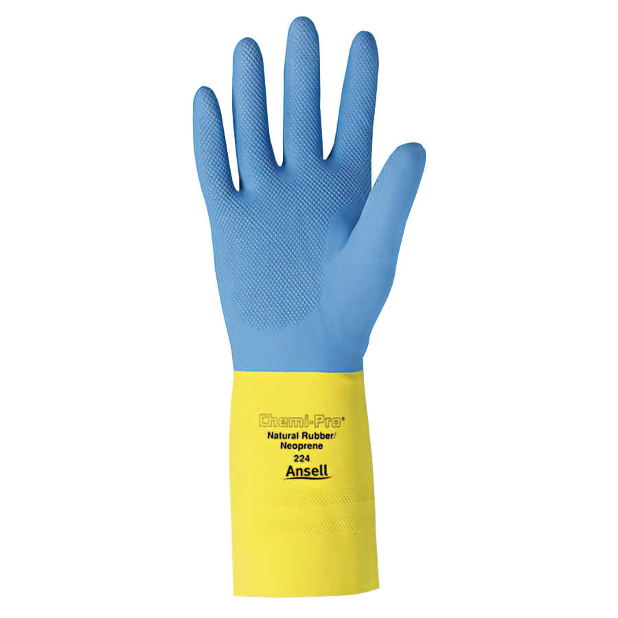 AlphaTec® 87-224 Neoprene Gloves, Cotton Flock Lined, Size 8, Yellow/Blue