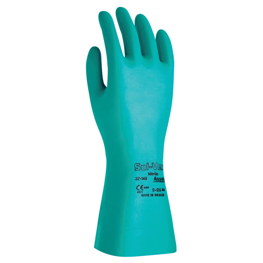 AlphaTec® Solvex® Nitrile Gloves, Gauntlet Cuff, Unlined, Size 8, Green, 22 mil