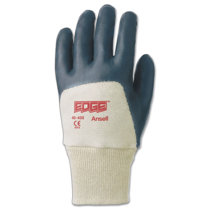 Edge® 40-400 Coated Gloves, Knit-Wrist Cuff, Size 9, Gray/Off White