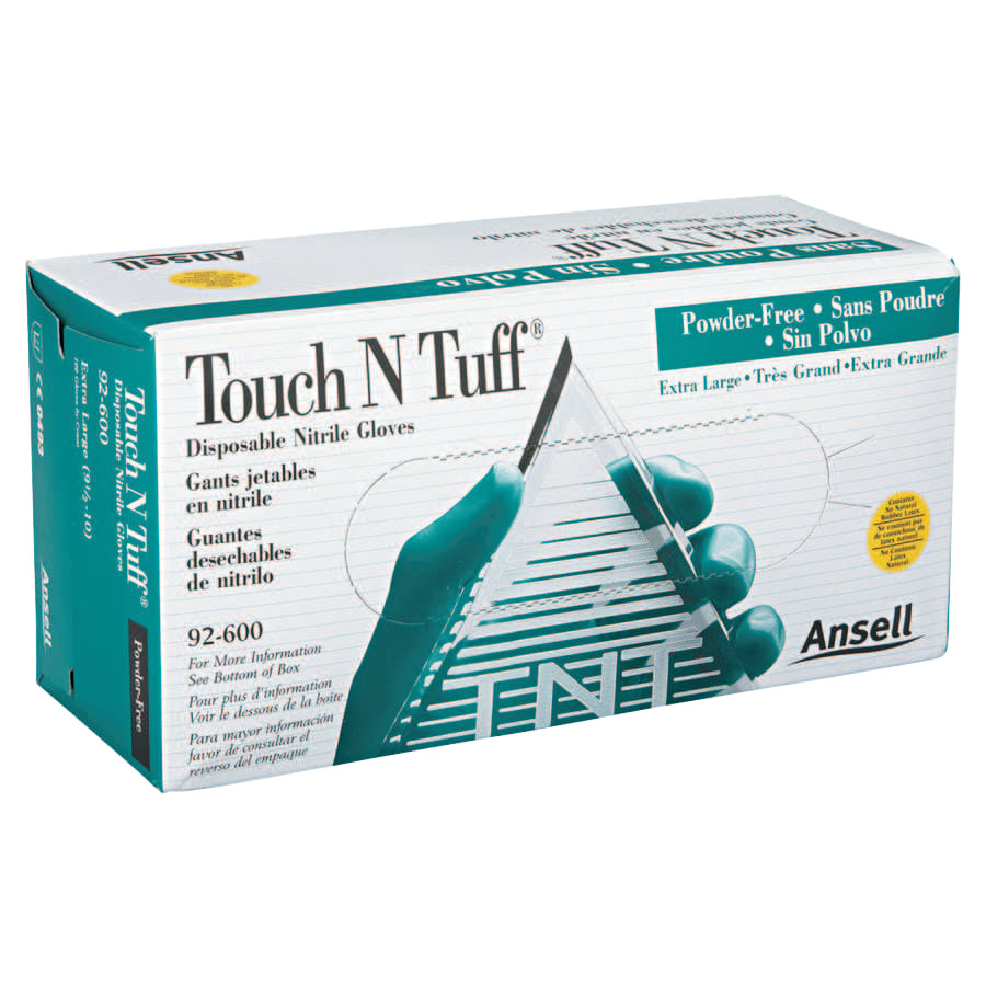 92-600 Nitrile Powder-Free Disposable Gloves, Smooth, 4.9 mil Palm/5.5 mil Fingers, X-Large, Green