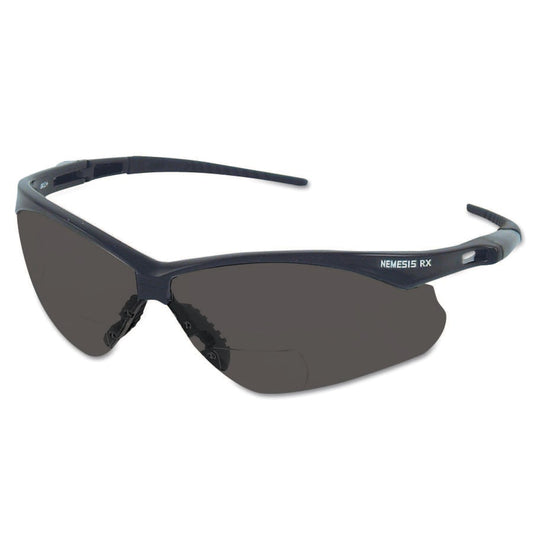 V60 Nemesis™ Rx Readers Prescription Safety Glasses, Smoke, Polycarbonate Scratch-Resistant Lens, Black Frame/Temples, +2.0