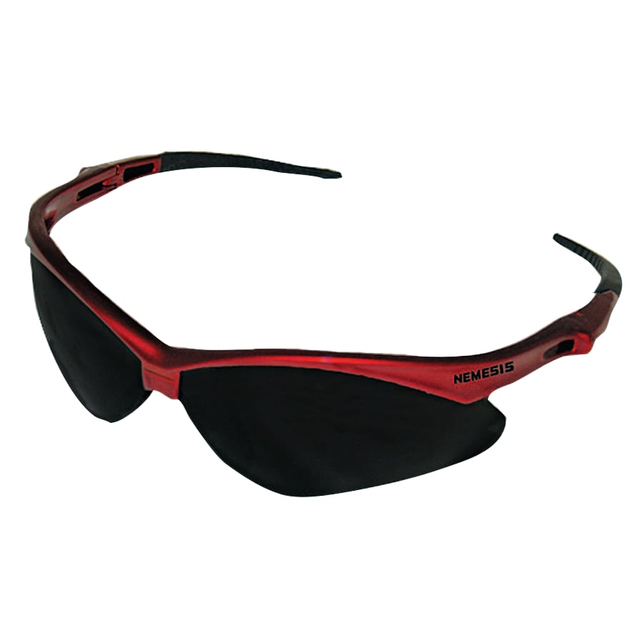 V30 Nemesis™ Safety Glasses, Smoke, Polycarbonate Lens, Anti-Fog, Red Frame/Temples, Nylon