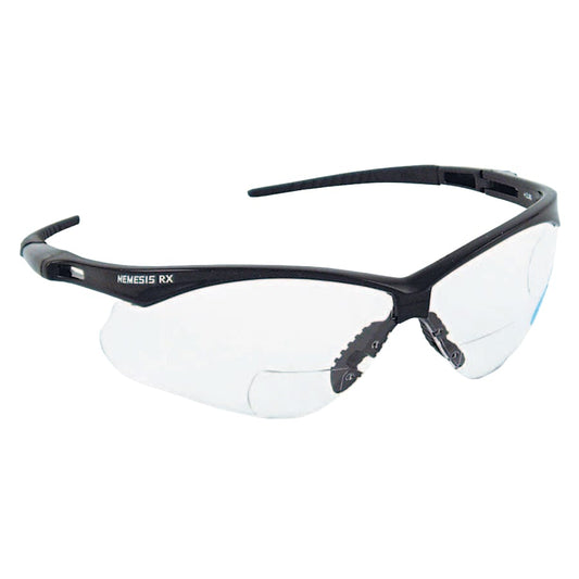 V60 Nemesis™ Rx Readers Prescription Safety Glasses, Clear, Polycarbonate Scratch-Resistant Lens, Black Frame/Temples, +1.0