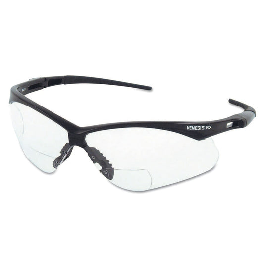 V60 Nemesis™ Rx Readers Prescription Safety Glasses, Clear, Polycarbonate Scratch-Resistant Lens, Black Frame/Temples, +2.0