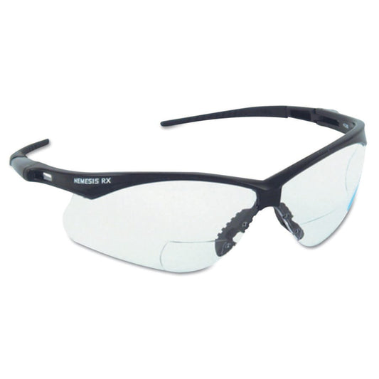 V60 Nemesis™ Rx Readers Prescription Safety Glasses, Clear, Polycarbonate Scratch-Resistant Lens, Black Frame/Temples, +3.0