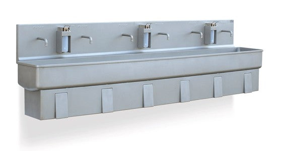 Roser Model 428 Wall Mounted Knee Operated 6 Station Washbasin with Soap Dispenser