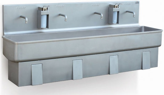 Roser Model 3404 Wall Mounted Knee Operated 4 Station Washbasin with Soap Dispenser