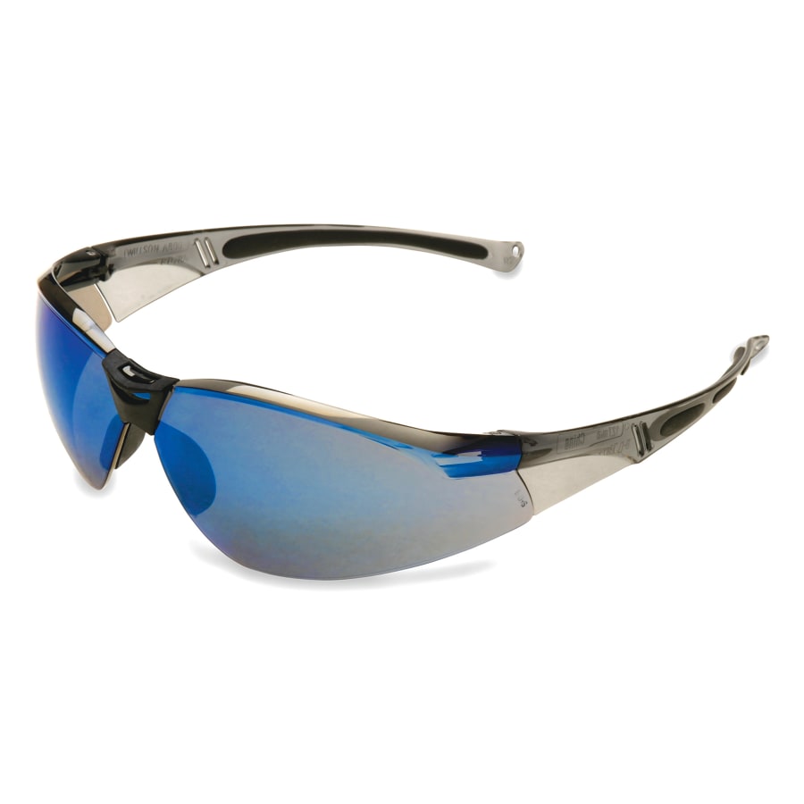 A800 Series Eyewear, Blue Mirror Lens, Polycarbonate, Hard Coat, Gray Frame