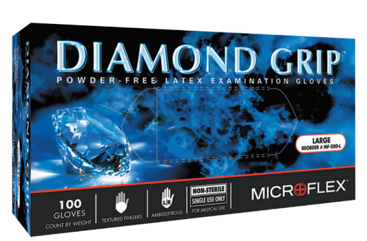 Diamond Grip™ MF-300 Latex Powder-Free Disposable Gloves, 6.3 mil Palm/7.9 mil Finger, Large, Natural