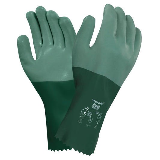 08-352 Neoprene Dipped Gloves, Rough Finish, Size 9, Green